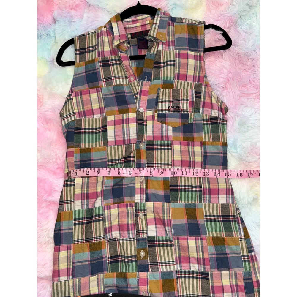 ❤️🔥Vintage Ralph Lauren Patchwork Plaid Sleeveless Dress Size L - Picture 7 of 8